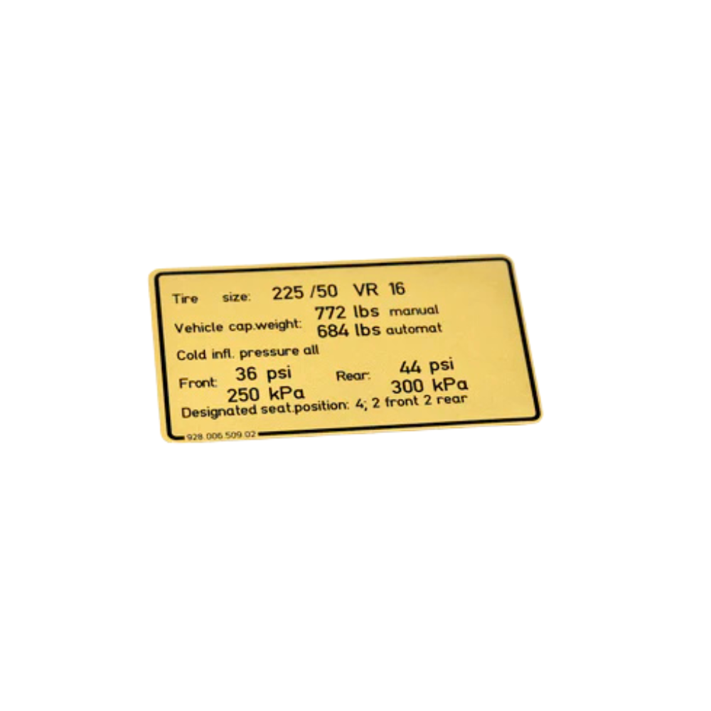 Tire Pressure Decal - 928 | 1980-1986
