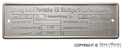 Chassis ID Plate, 911RS/911Carrera (2.7) (KG) - Sierra Madre Collection