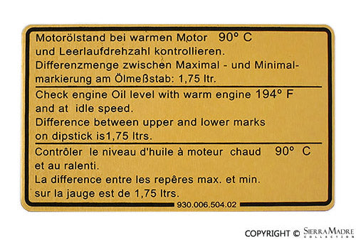 Engine Oil Level Decal, 911 (81-89) - Sierra Madre Collection