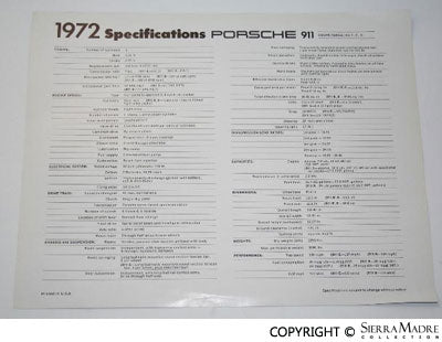 1972 911 Specifications Sheet Manual - Sierra Madre Collection