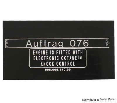 Antiknock Regulation Decal, 996/Boxster (99-05) - Sierra Madre Collection