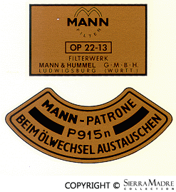 Oil Filter Decal Set, Mann (10mm bolt) - Sierra Madre Collection
