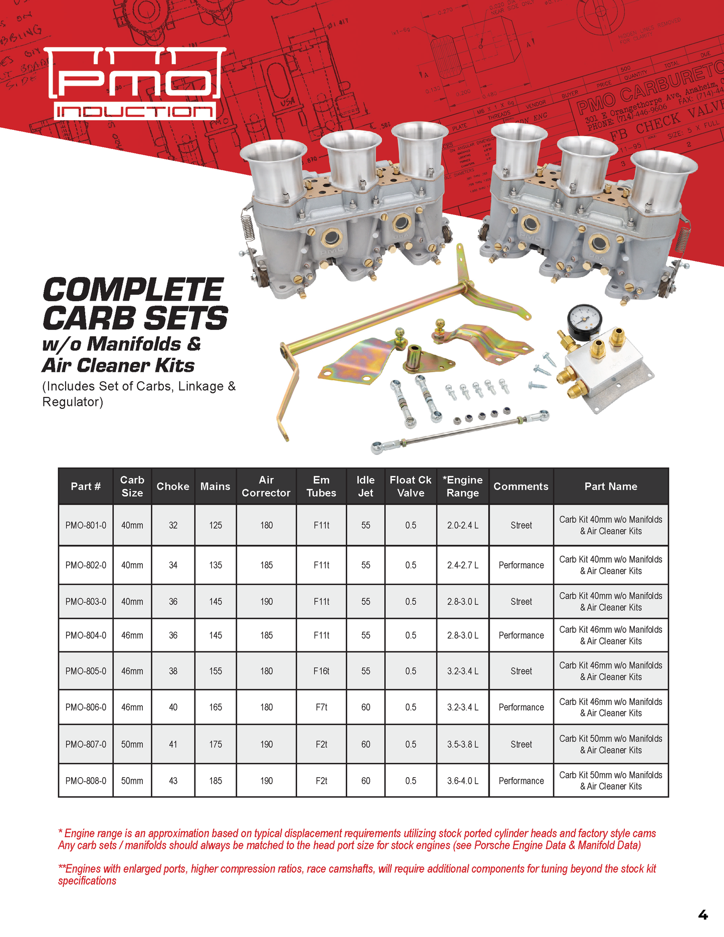PMO Complete Carb Kit 40mm for 2.4-2.7L Performance Set-Up - Sierra Madre Collection