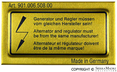 Porsche Alternator/Regulator Decal - 911/912/914 65-76 901-006-508-00