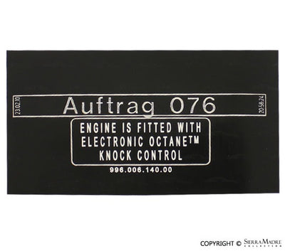 Porsche Antiknock Regulation Decal - 996/Boxster 99-05 996-006-140-00