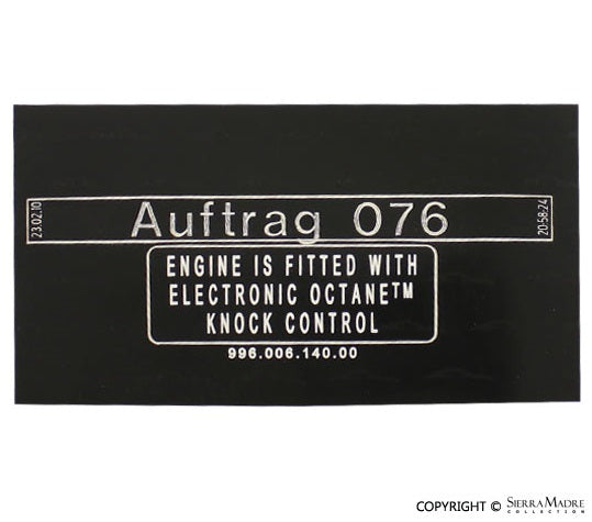Porsche Antiknock Regulation Decal - 996/Boxster 99-05 996-006-140-00