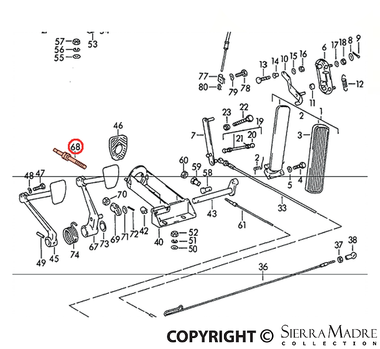 Porsche Brake Pedal Piston Rod - All 356s 50-65 356-42-029