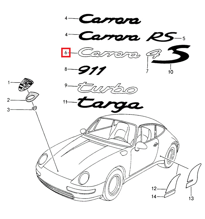 Porsche Carrera'' Emblem - Steel Grey - 993 95-98 993-559-237-06