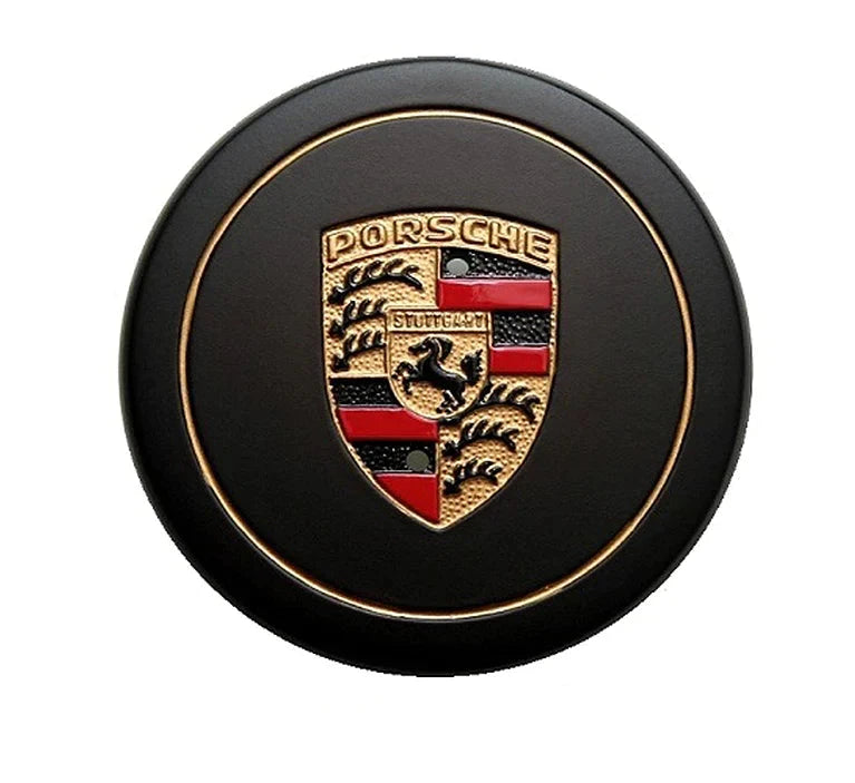Porsche Center Cap - Painted Black with Crest - Ring Clip - 74-89 SOW-911-038-11P