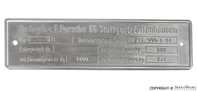 Porsche Chassis ID Plate - 2.0 911 65-69 911-723-009-19