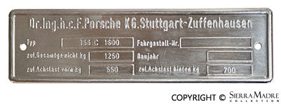 Porsche Chassis ID Plate - 356C 64-65 000-723-009-05