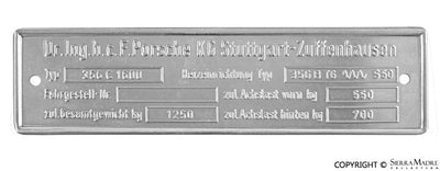 Porsche Chassis ID Plate - 356C Reutter 000-723-009-06