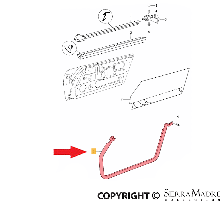 Porsche Door Seal - Right - 964 89-94 964-531-096-01