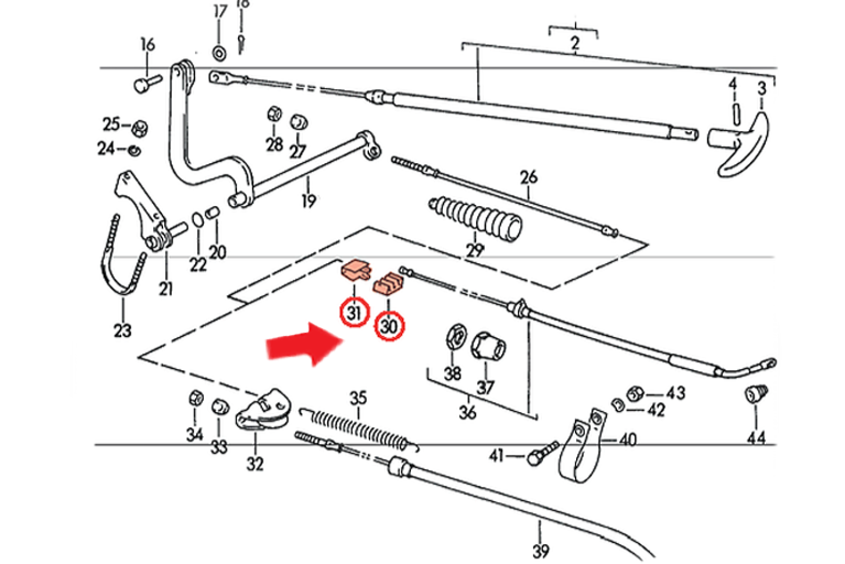 Porsche E-Brake Cable Holder with Handbrake Clip Set - 356A/356B | 1956-1963 SMC-356-24