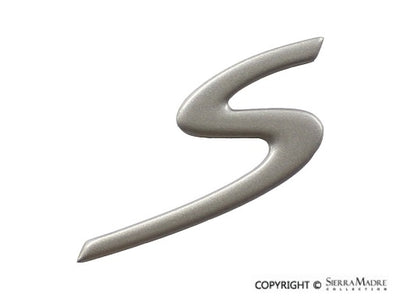 Porsche Emblem S - Titanium - for Trunk Lid - Boxster 00-04 986-559-243-00-9A4