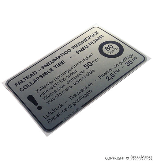Porsche Emergency Spare Tire Decal - 911/930 Turbo 78-86 911-701-137-03