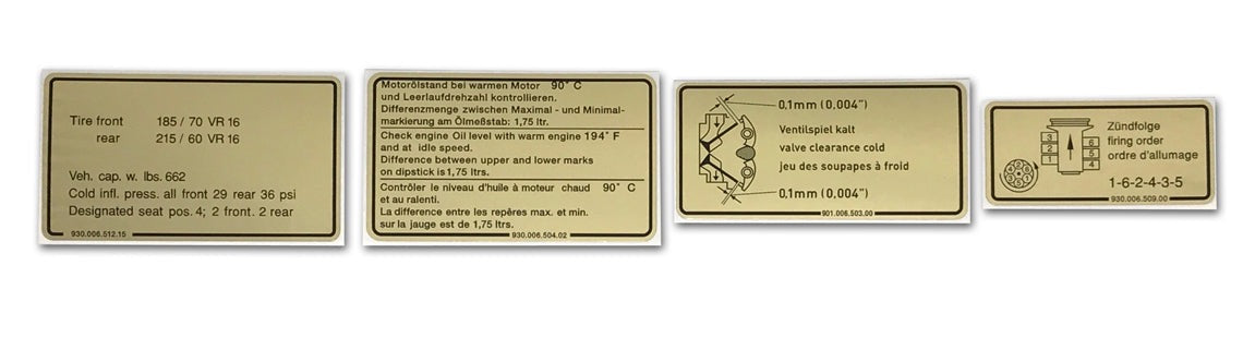 Porsche Engine Bay Decal Set - 911 3.2 84-89 SMC-006-512-SET