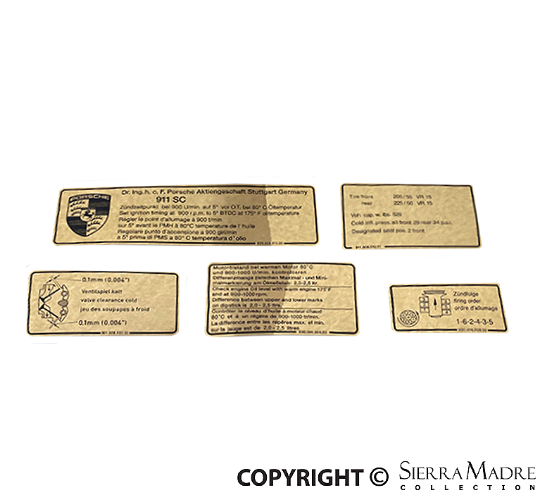 Porsche Engine Bay Decal Set - 911SC 78-80