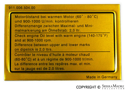 Porsche Engine Oil Level Decal - 911 1973+ 911-006-504-00