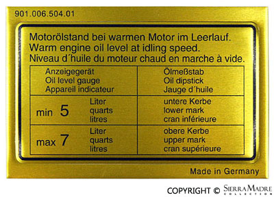 Porsche Engine Oil Level Decal - 91165-72/914-6 70-72 901-006-504-01