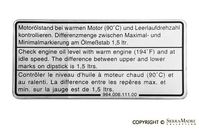 Porsche Engine Oil Level Decal - 964/993 964-006-111-00