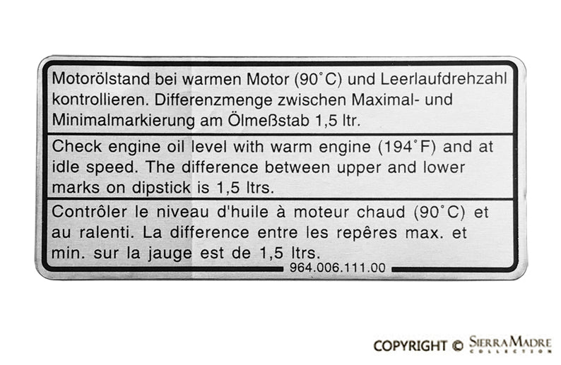Porsche Engine Oil Level Decal - 964/993 964-006-111-00
