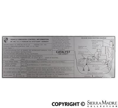 Porsche Engine Specification Decal - 911 Carrera - 1989