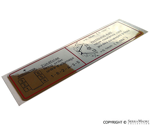 Porsche Firing Order and Valve Clearance Decal - 911 64-66 901-006-501-00