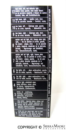 Porsche Fuse Box Label/Decal - 356BT6/356C 62-65 644-612-831-06