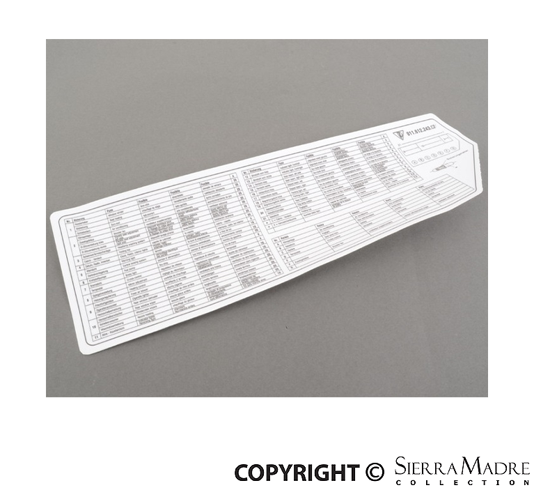 Porsche Fuse Chart Decal - 911 911-612-243-02