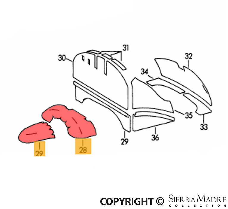 Porsche Insulation Floor Plan - Back Seat - 356B/356C 60-65 SMC-556-321
