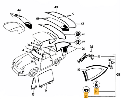 Porsche Karmann Coach Quarter Window Seal Kit - 356 B/C 60-65 SMC-644-543