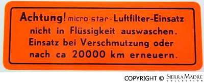 Porsche Knech Air Cleaner Canister Decal 644-701-002-00