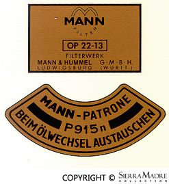 Porsche Oil Filter Decal Set - Mann 10mm bolt 644-701-011-00