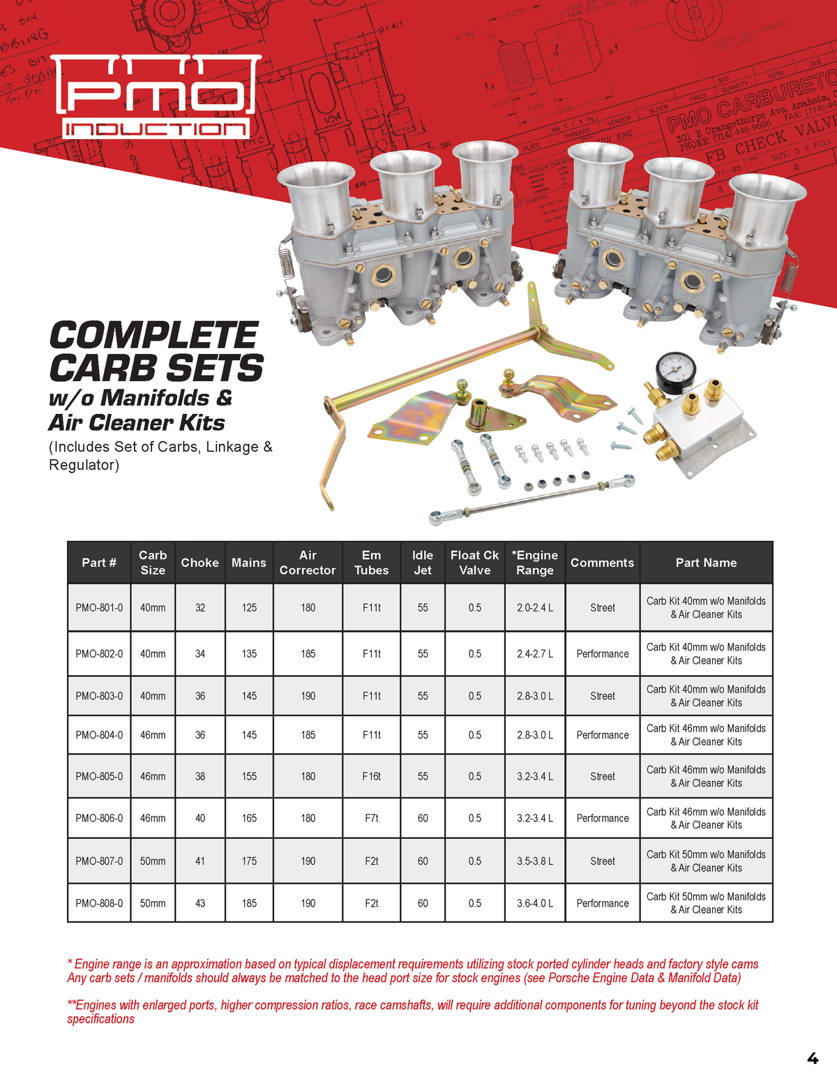 Porsche PMO Complete Carb Kit 40mm for 2.4-2.7L Performance Set-Up PM-