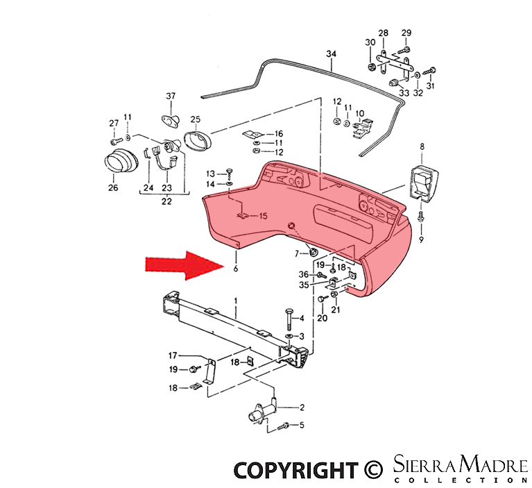 Porsche Rear Bumper Panel - 968 92-95 944-505-023-01-G2X