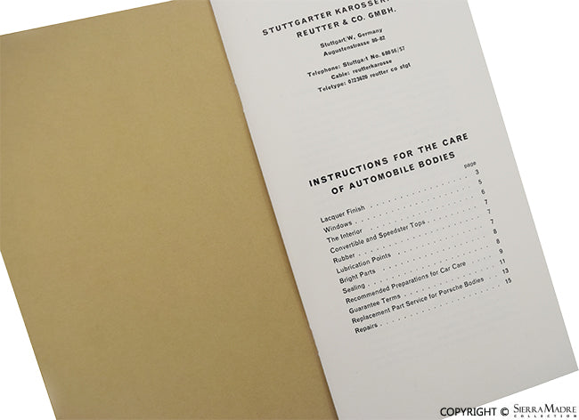 Porsche Reutter Coach Builder Instructions For The Care Of Automobile Bodies PCG-475-520