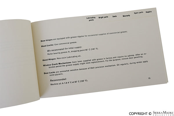 Porsche Reutter Coach Builder Maintenance Instructions For Porsche Bodies 356A/B PCG-460-520