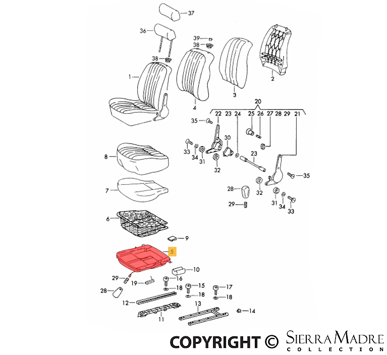 Porsche Seat Bottom Frame Set - Left - 911 65-68 901-521-009-22