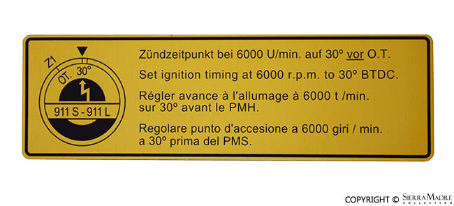 Porsche Timing Decal - 911S67-68 - 911l 1968 901-006-510-00