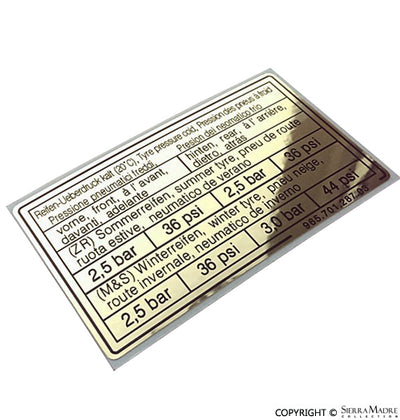 Porsche Tire Pressure Decal - 964 Turbo 90-94 965-701-287-03