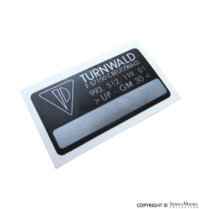 Porsche Turnwald Rear Large Wing Spoiler Sticker - 993RS 95-96 993-512-119-01