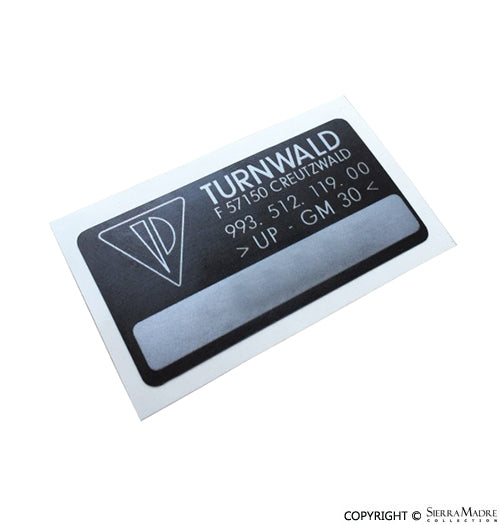 Porsche Turnwald Rear Spoiler Sticker - 993RS 95-96 993-512-119-00