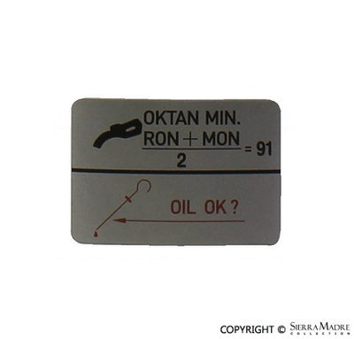 Porsche Type of Fuel - 91ROZ Decal - 911 87-89 930-701-203-01
