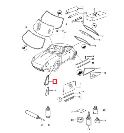 Porsche Vent Window Seal - Left - 993 94-98 993-542-721-00