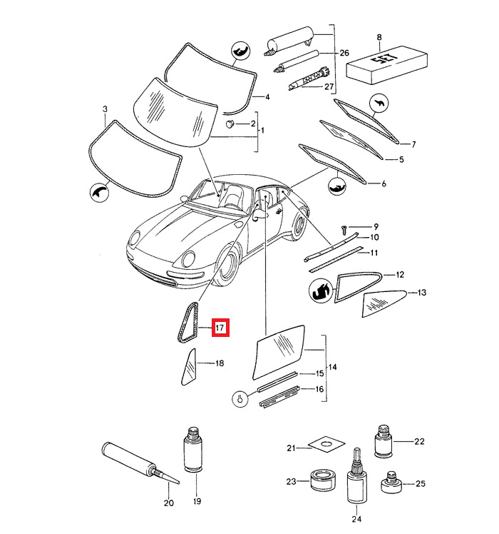 Porsche Vent Window Seal - Left - 993 94-98 993-542-721-00