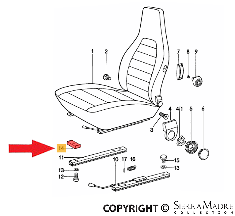 Montagesatz Sitzerhöhung für Porsche 911 912 '65-'68 Schrauben Seat Adjustment 